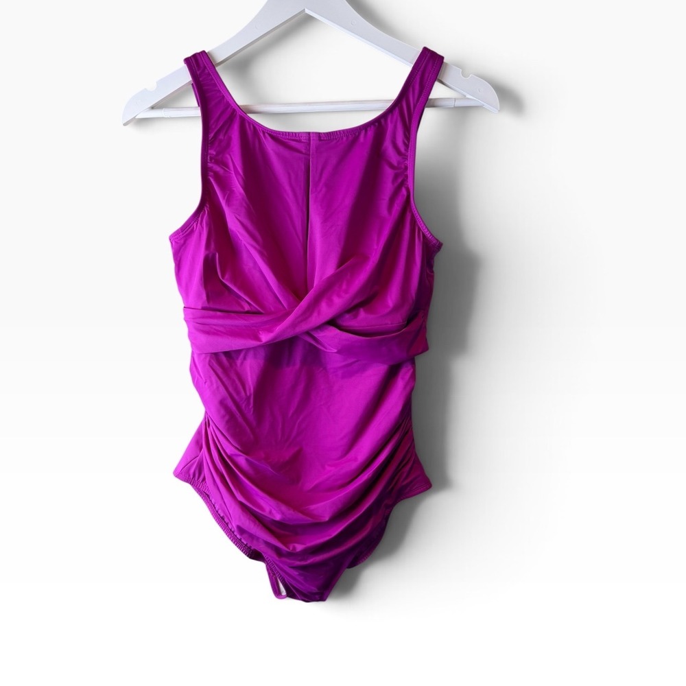 Dreamsuit Womens Magenta Twist Front Ruched One Piece Swimsuit 677063 Size 12